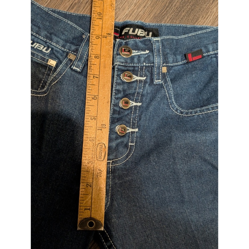 FUBU Jeans Y2K Vintage Logo Trim Flare Leg Denim Pants Size 10 - READ! - Picture 6 of 7